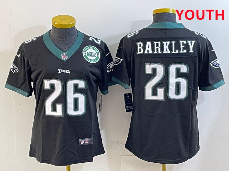 Youth Philadelphia Eagles 26 Barkley Black Second generations 2025 Nike Vapor Limited NFL Jersey style 1